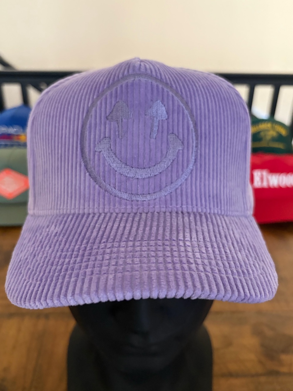 Happy Caps Lavender Corduroy Smiley Face Cap